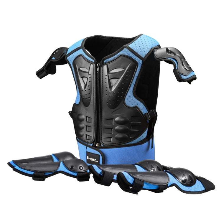 GHOST RACING Motorcycle Protective Gear Children Safety Riding Sport Vest + Knee Pads + Elbow Pads Protective Suit(Blue)