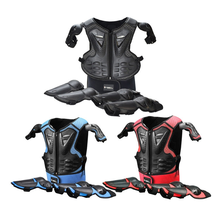 GHOST RACING Motorcycle Protective Gear Children Safety Riding Sport Vest + Knee Pads + Elbow Pads Protective Suit(Black)