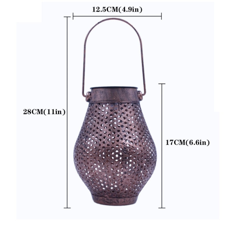 Outdoor Courtyard Wrought Iron LED Solar Portable Hollow Lantern(Silver)