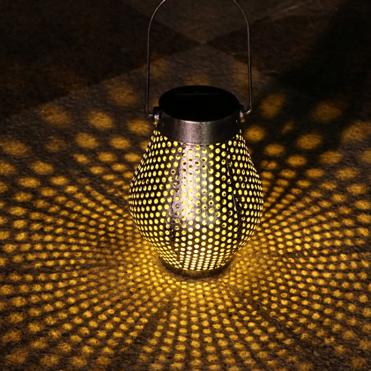 Outdoor Courtyard Wrought Iron LED Solar Portable Hollow Lantern(Silver)