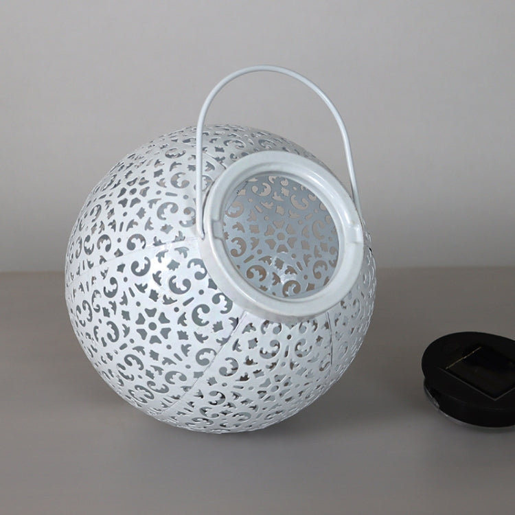 Outdoor Garden Decoration LED Solar Wrought Iron Hollow Ball Shape Portable Lamp(White)