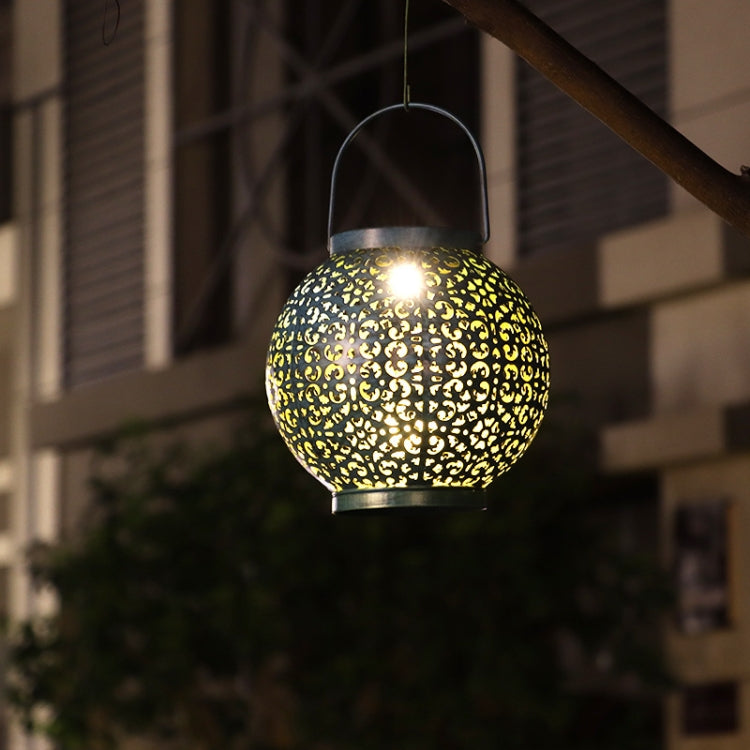 Outdoor Garden Decoration LED Solar Wrought Iron Hollow Ball Shape Portable Lamp(White)