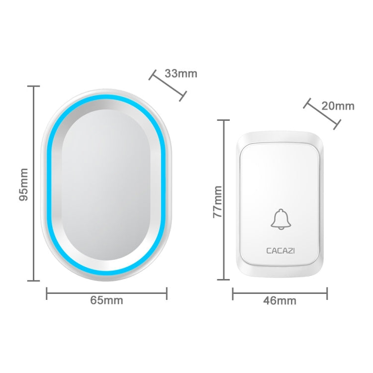 CACAZI A80 1 For 1 Wireless Music Doorbell without Battery, Plug:UK Plug(White)
