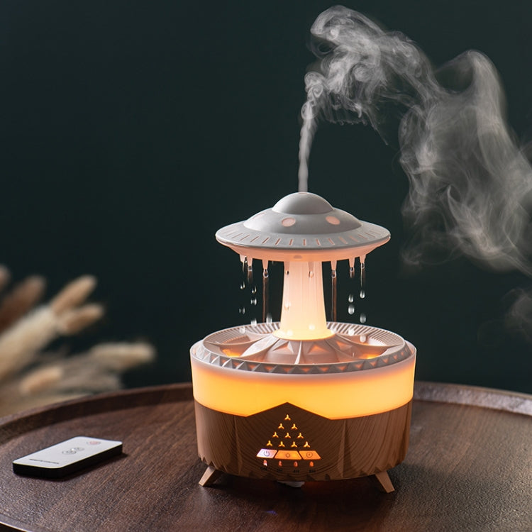 UFO Water Drop Aromatherapy Humidifier Desktop Remote Control Diffuser, Plug: AU Plug(Wood Grain)