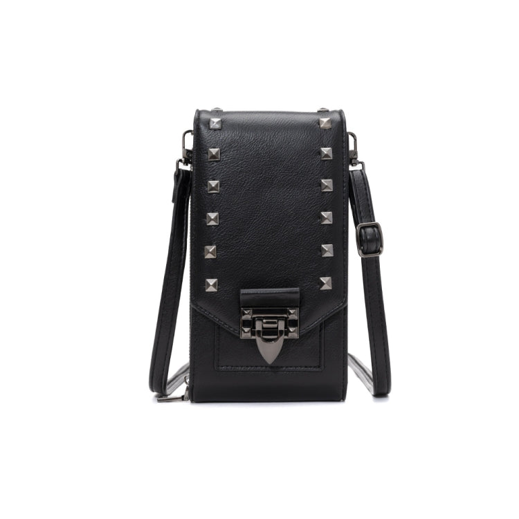 F835 Rivet Diamond Mobile Phone Bag Ladies Shoulder Diagonal Bag(Black)