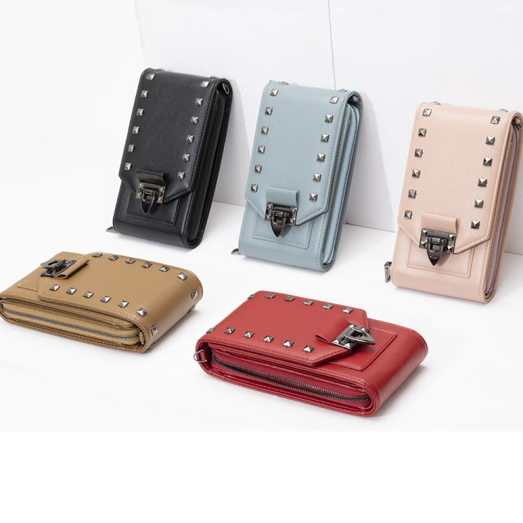 F835 Rivet Diamond Mobile Phone Bag Ladies Shoulder Diagonal Bag(Black)