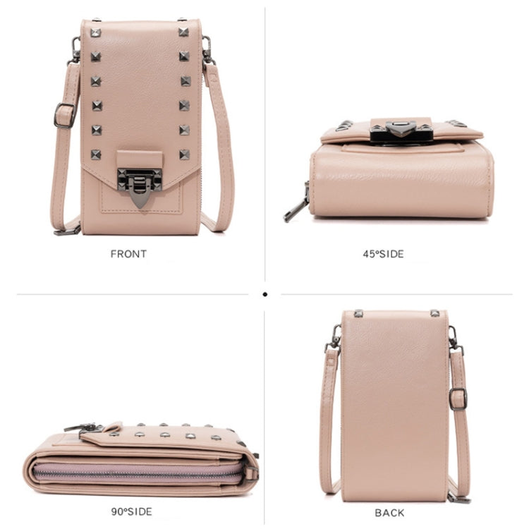 F835 Rivet Diamond Mobile Phone Bag Ladies Shoulder Diagonal Bag(Black)