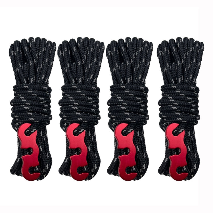 4m x 4 Rolls Outdoor Camping Tent Canopy Wind Rope Luminous Multi-Function Wind Rope Buckle Tent Fixed Rope( S Buckle-Black)