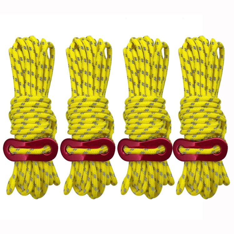4m x 4 Rolls Outdoor Camping Tent Canopy Wind Rope Luminous Multi-Function Wind Rope Buckle Tent Fixed Rope(Figure 8 Buckle-Yellow)