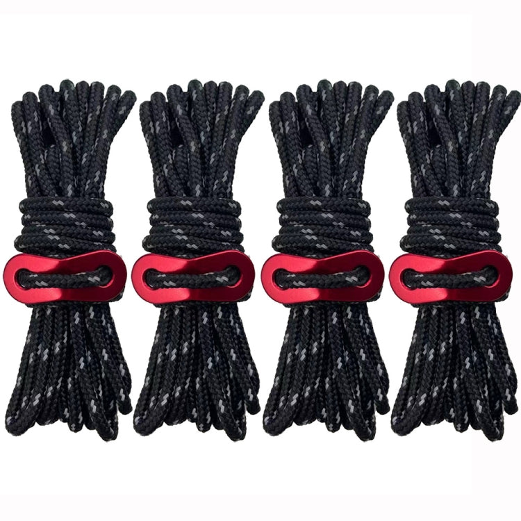 4m x 4 Rolls Outdoor Camping Tent Canopy Wind Rope Luminous Multi-Function Wind Rope Buckle Tent Fixed Rope(Figure 8 Buckle-Black)