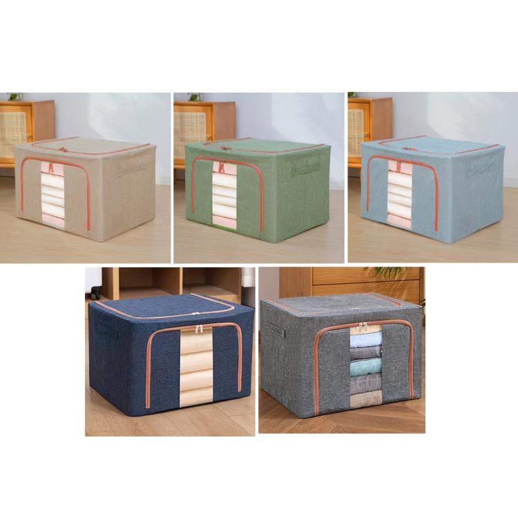 24L 40x30x20cm Fabric Steel Frame Quilt Clothing Storage Box Cotton Linen Storage Bag with Window(Navy Blue)