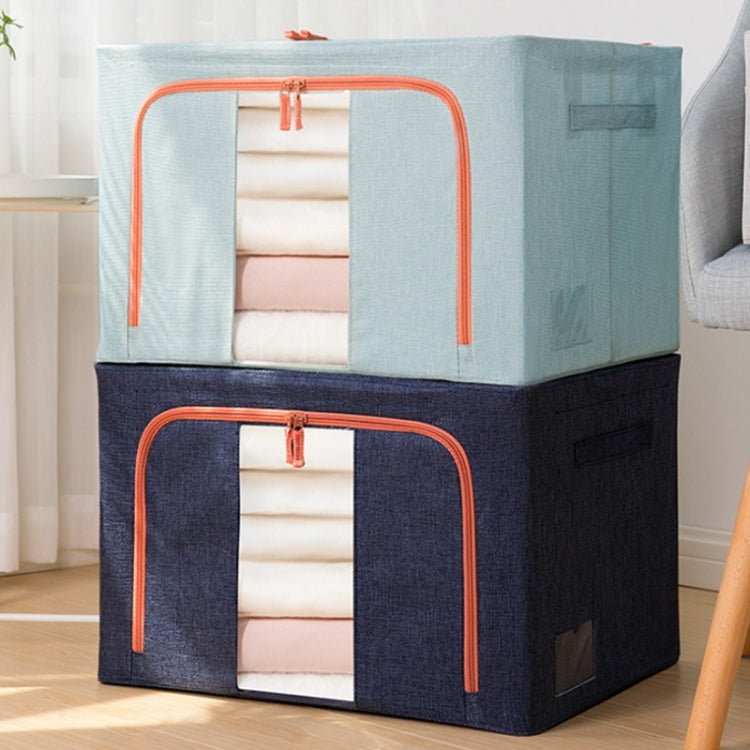24L 40x30x20cm Fabric Steel Frame Quilt Clothing Storage Box Cotton Linen Storage Bag with Window(Navy Blue)