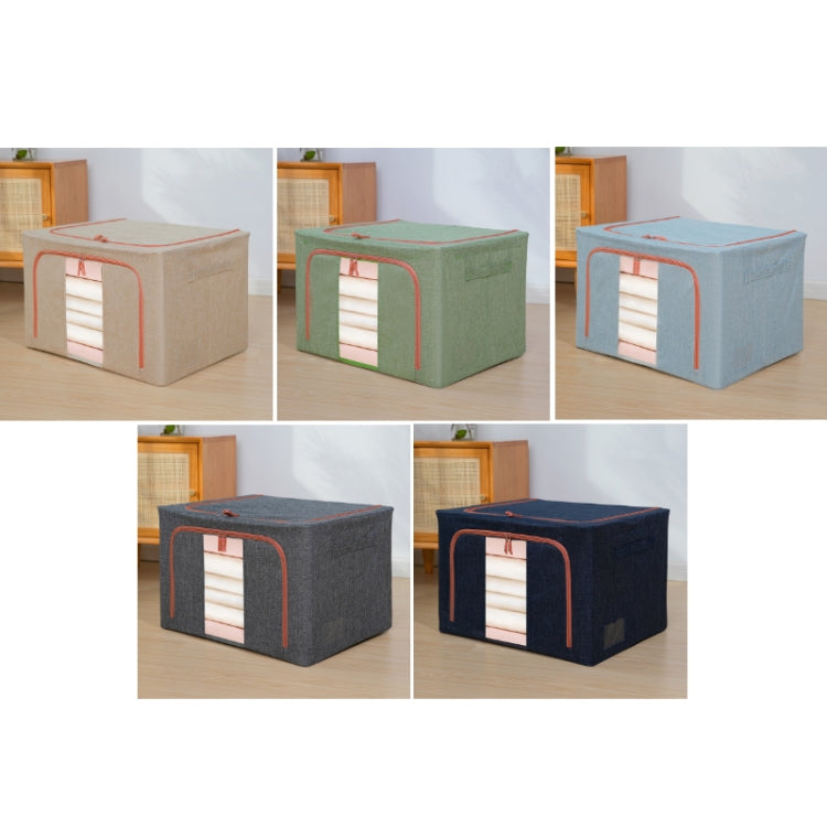 100L 60x42x40cm Fabric Steel Frame Quilt Clothing Storage Box Cotton Linen Storage Bag with Window(Navy Blue)