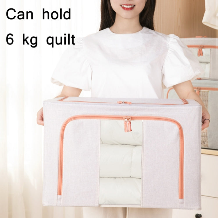 100L 60x42x40cm Fabric Steel Frame Quilt Clothing Storage Box Cotton Linen Storage Bag with Window(Navy Blue)
