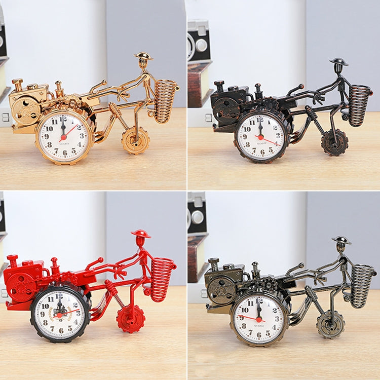 K0931 Retro Clock Ornaments Office Desk Pen Tube Tractor Model Children Toy Alarm(Golden)