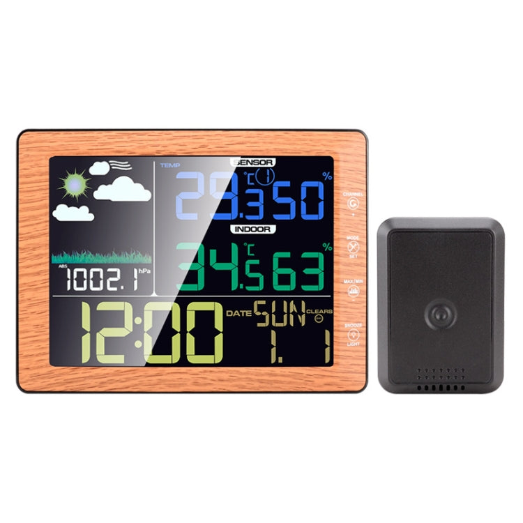 Multifunctional Wireless Colorful Screen Weather Clock Indoor And Outdoor Thermohygrometer(TS-8210-WG Wood Grain Color)