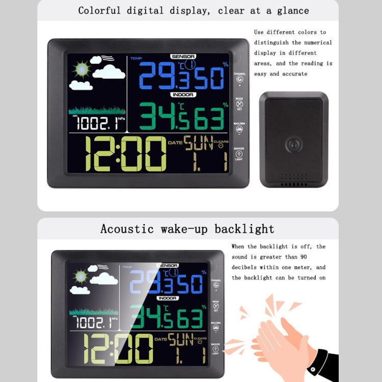Multifunctional Wireless Colorful Screen Weather Clock Indoor And Outdoor Thermohygrometer(TS-8210-WG Wood Grain Color)