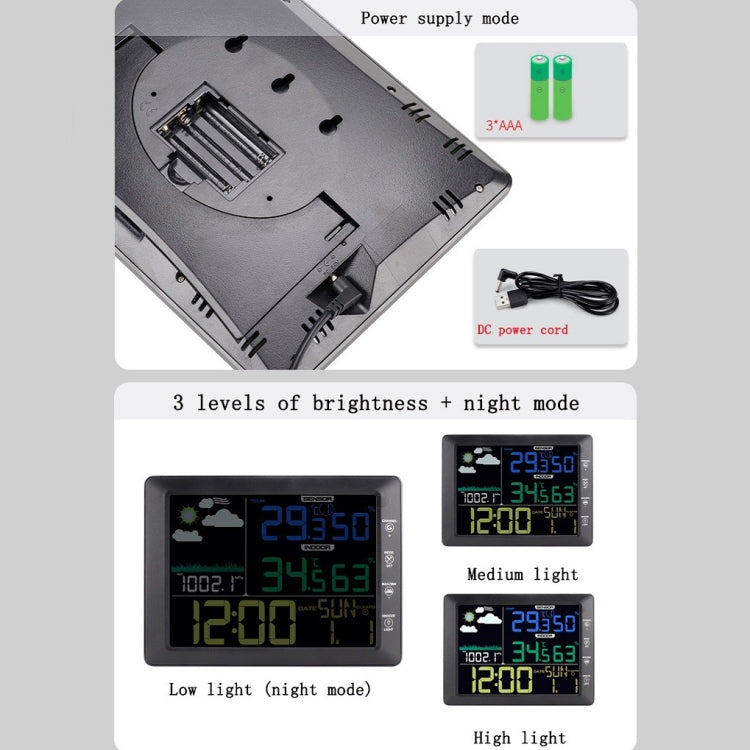 Multifunctional Wireless Colorful Screen Weather Clock Indoor And Outdoor Thermohygrometer(TS-8210-WG Wood Grain Color)