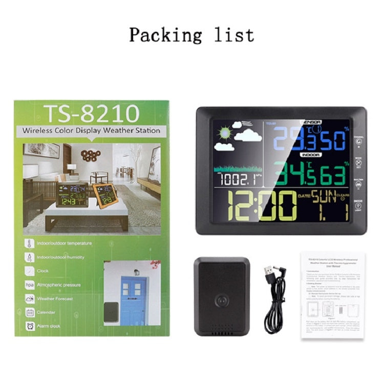 Multifunctional Wireless Colorful Screen Weather Clock Indoor And Outdoor Thermohygrometer(TS-8210-WG Wood Grain Color)