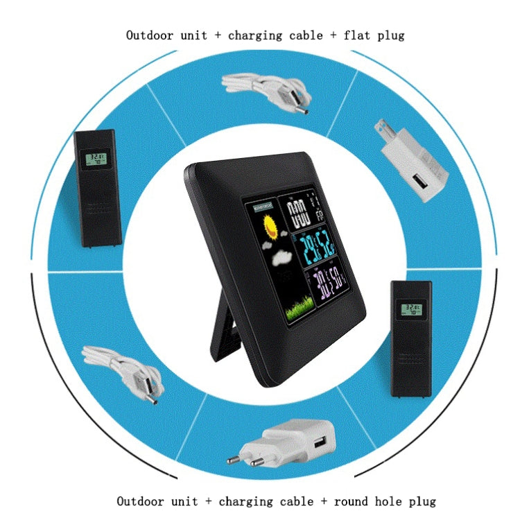 Multifunctional Indoor And Outdoor Temperature And Humidity Meter Colorful Screen Weather Clock(TS-A97-US US Plug)