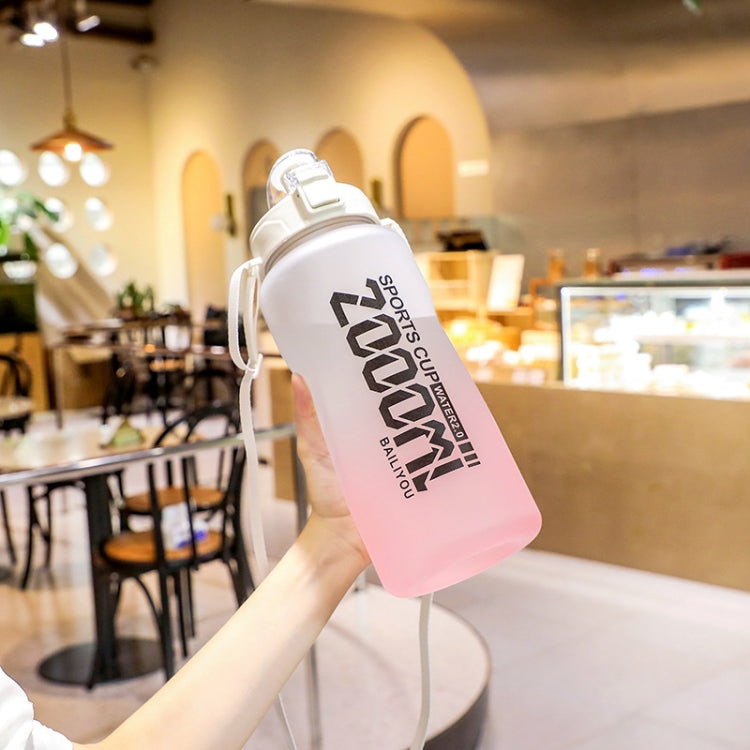 2000ml Frosted Gradient Color Large-Capacity Sports Water Cup Outdoor Portable Straw Water Bottle(Pink White)