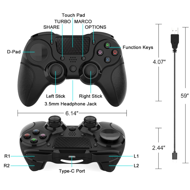 MB-P913 PC Six-Axis Somatosensory Back Key Programming Dual Vibration Bluetooth Gamepad For PS4 Pro(Red Black)