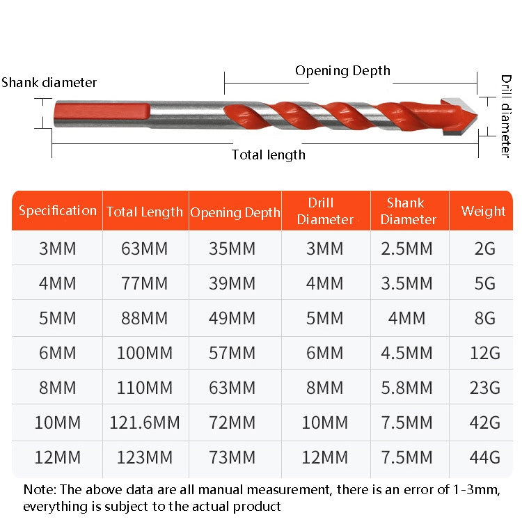 Ceramic Triangle Handle Metal Flashlight Drill Bit, Size: 6mm