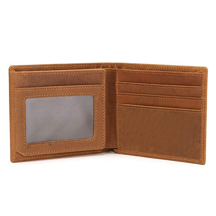 6003 Men Gift Crazy Horse Leather Lettering Laser Mark Wallet(Yellow Brown Blank)