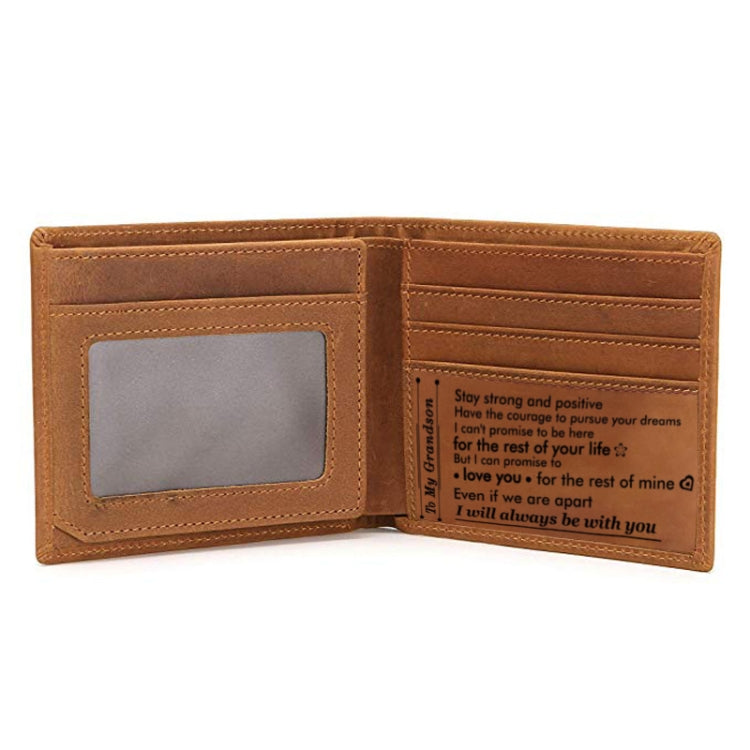 6003 Men Gift Crazy Horse Leather Lettering Laser Mark Wallet(B785)
