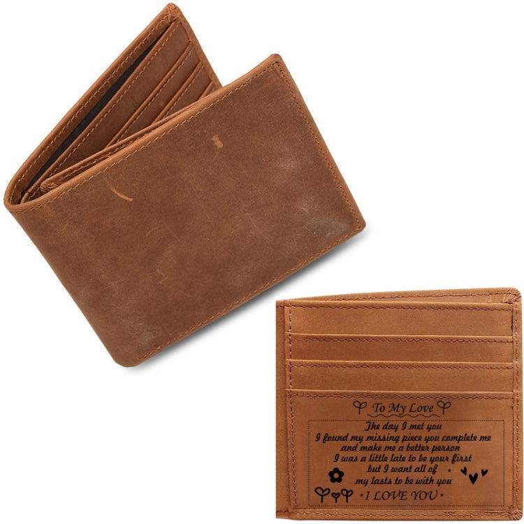 6003 Men Gift Crazy Horse Leather Lettering Laser Mark Wallet(BT1)