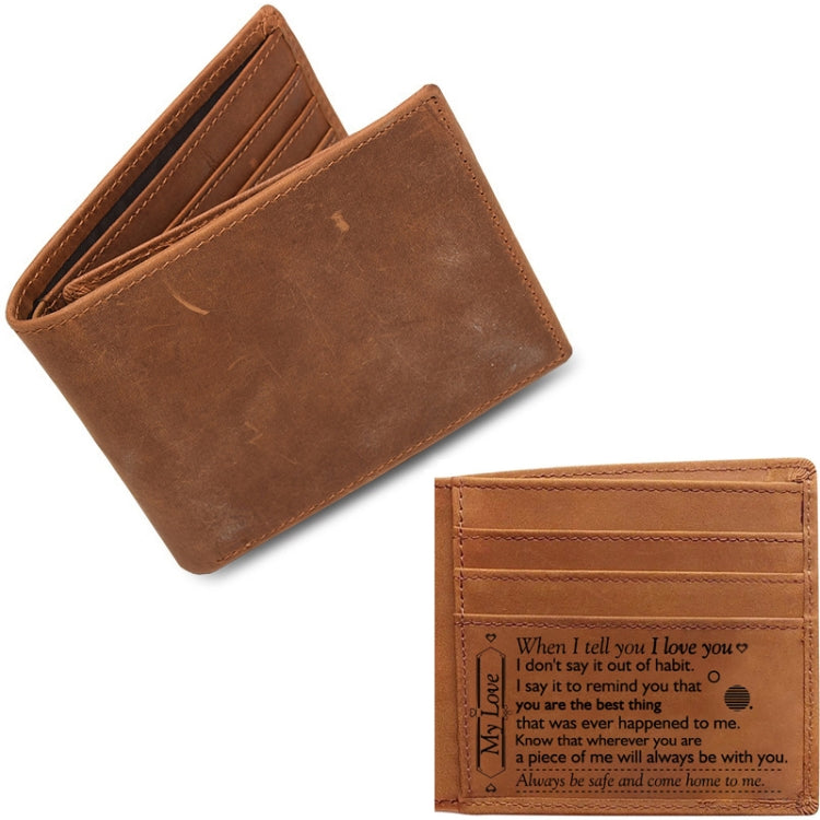 6003 Men Gift Crazy Horse Leather Lettering Laser Mark Wallet(BT2)