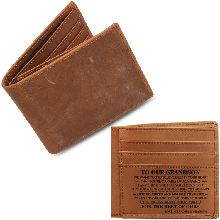6003 Men Gift Crazy Horse Leather Lettering Laser Mark Wallet(Ve77104)