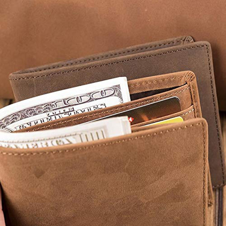 6003 Men Gift Crazy Horse Leather Lettering Laser Mark Wallet(B785)
