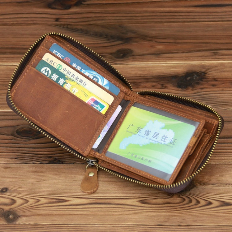 9039 RFID Antimagnetic Leather Zipper Wallet(Vertical 3)