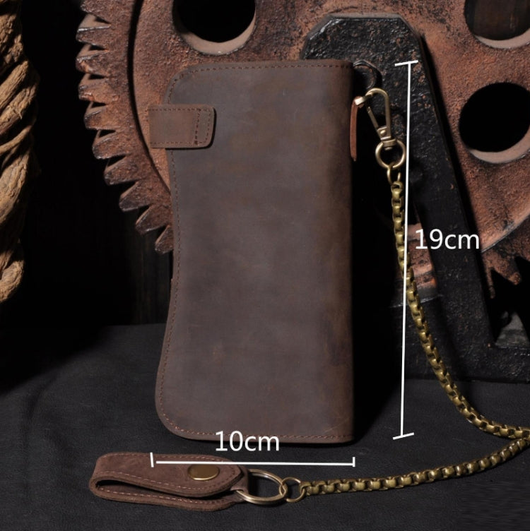 B161 RFID Retro Anti-Degaussing Iron Chain Leather Wallet(Yellow Brown Embossed Dragon)