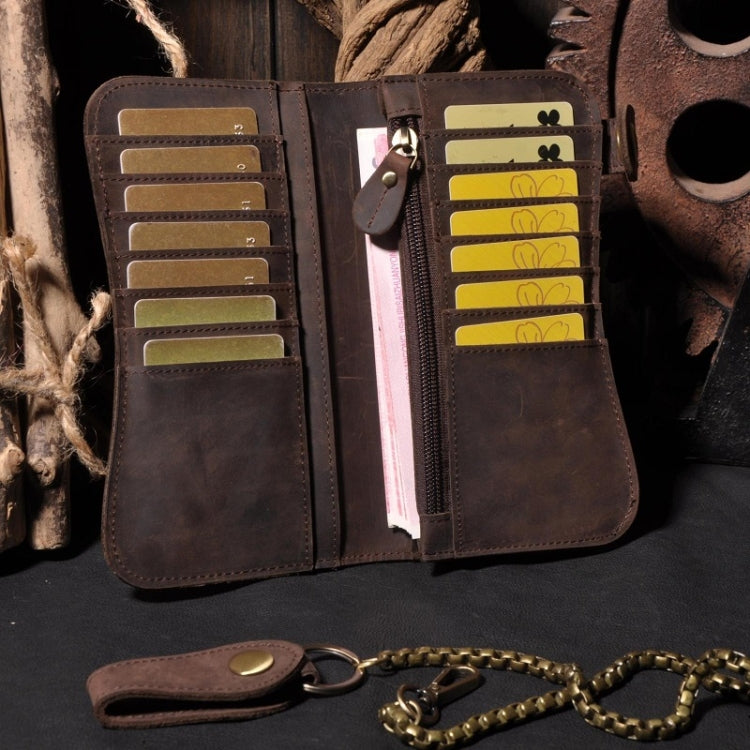 B161 RFID Retro Anti-Degaussing Iron Chain Leather Wallet(Yellow Brown Embossed Dragon)