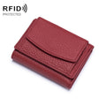 CL-2753 Leather RFID Short Coin Purse Wallet(Wine Red)