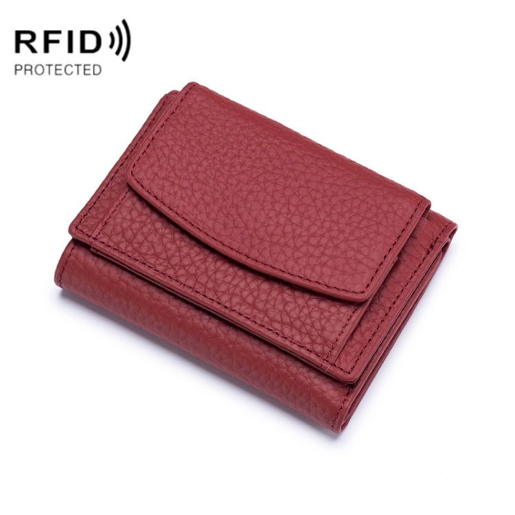 CL-2753 Leather RFID Short Coin Purse Wallet(Wine Red)