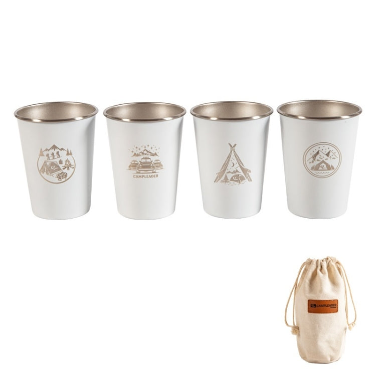 4 PCS / Set Outdoor Picnic Stainless Steel Cup With Storage Bag (White)