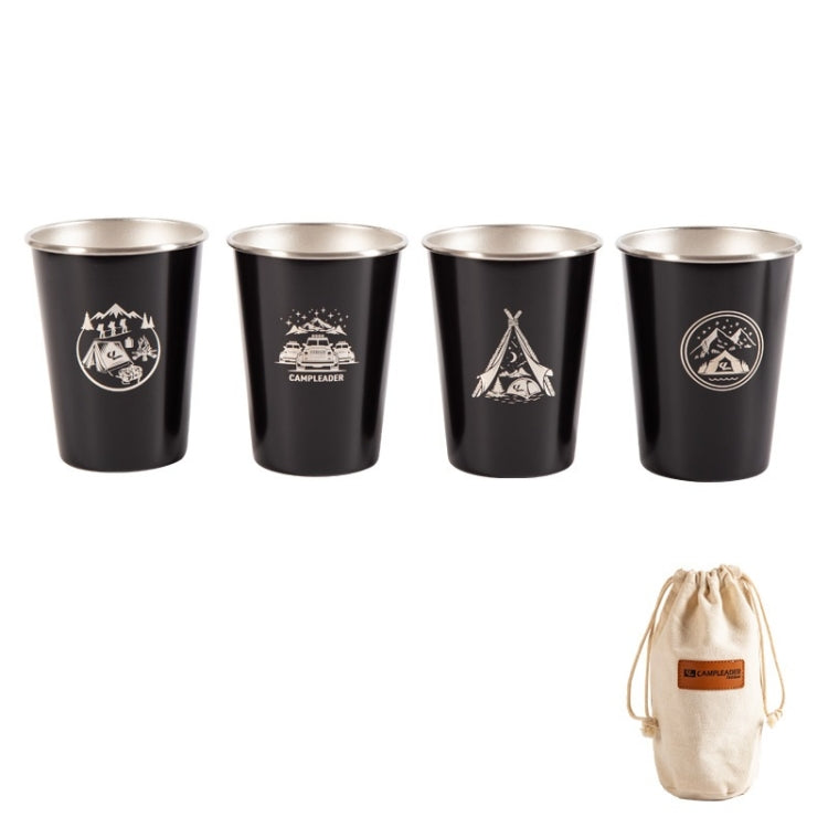 4 PCS / Set Outdoor Picnic Stainless Steel Cup With Storage Bag (Black)