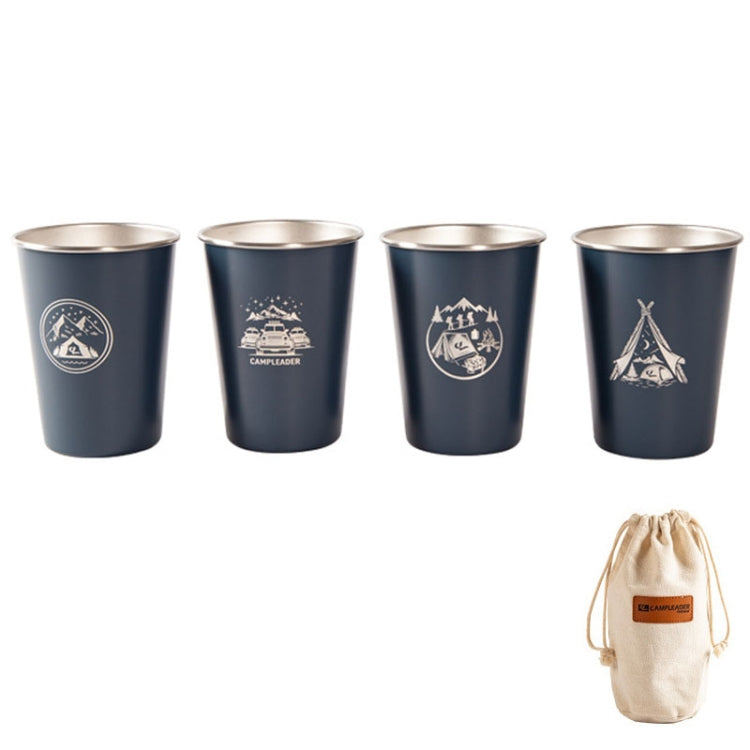 4 PCS / Set Outdoor Picnic Stainless Steel Cup With Storage Bag (Dark Blue)
