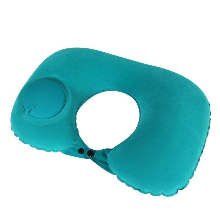Travel Inflatable Press U-Shaped Neck Guard Pillow, Colour: Flocked U009-01（Peacock Green)