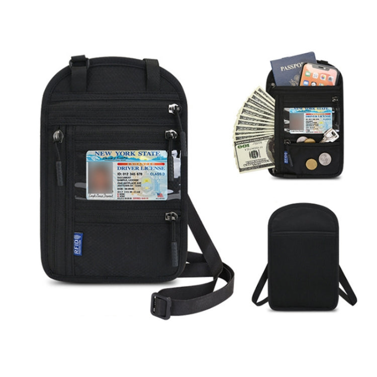 RFID Multi-Function Halter Passport Bag Certificate Protection Cover(Black)