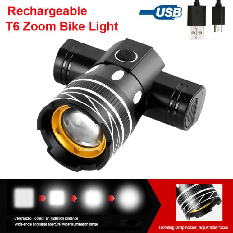 7602 LED USB Charging Telescopic Zoom Bicycle Front Light, Specification: Headlight + 056 Taillight