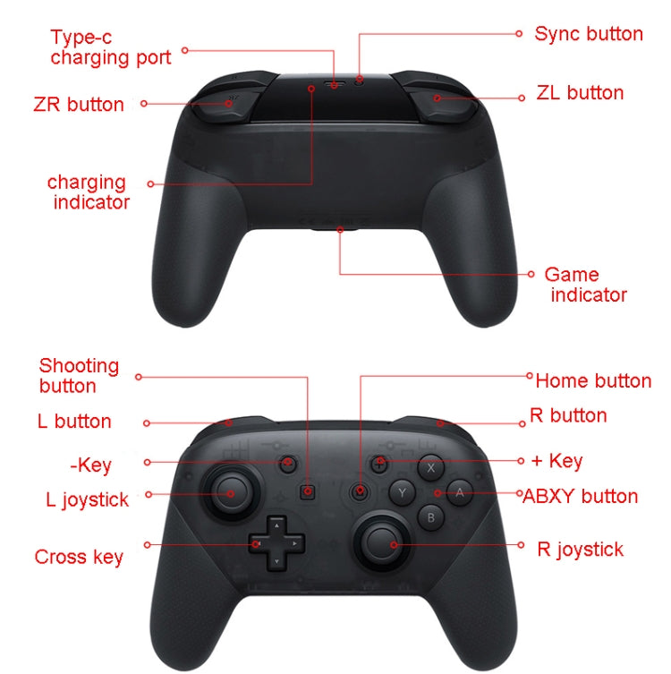 L-0326 Wireless Gamepad For Switch Pro,Style: Black - Full Function + NFC + Wake-up (1: 1)