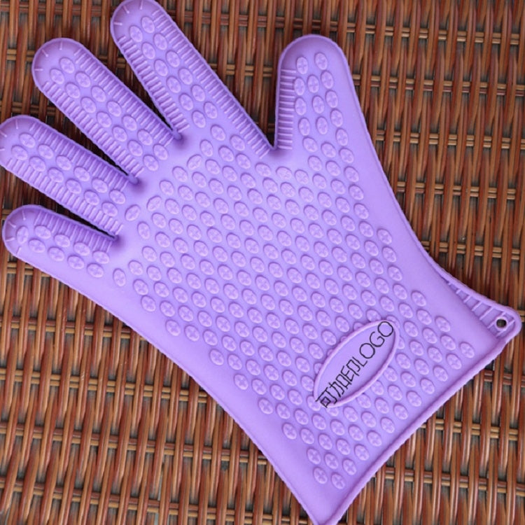 2 PCS Silicone Insulation Baking Oven Microwave Dish Clip Gloves, Colour: Purple