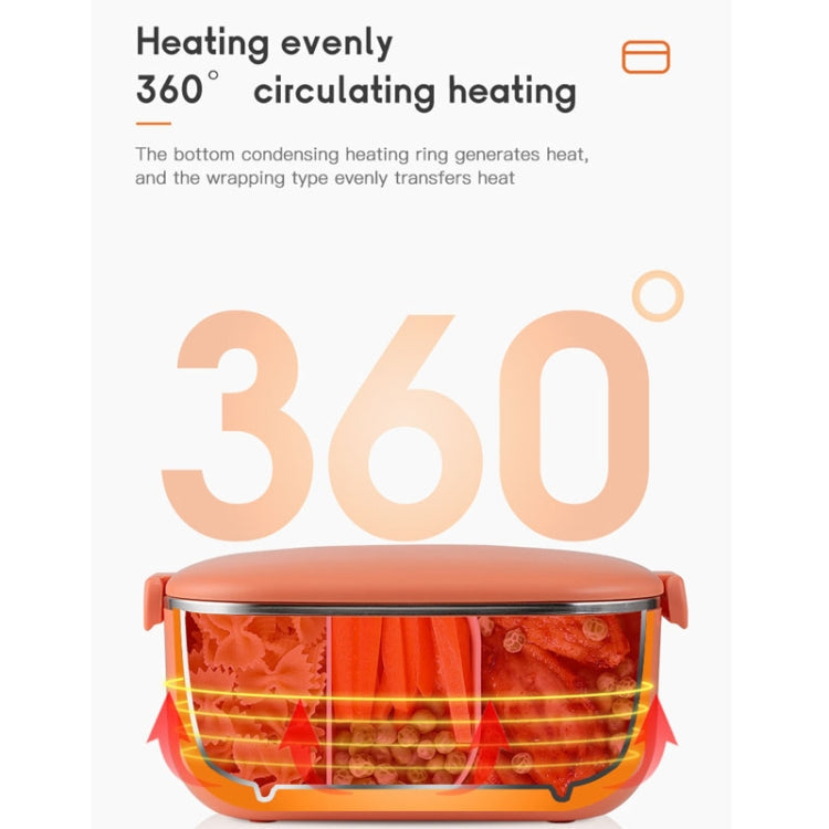 48W 1L  304 Stainless Steel Heating Lunch Box Can Be Plugged In 12V Car Plug(Orange)