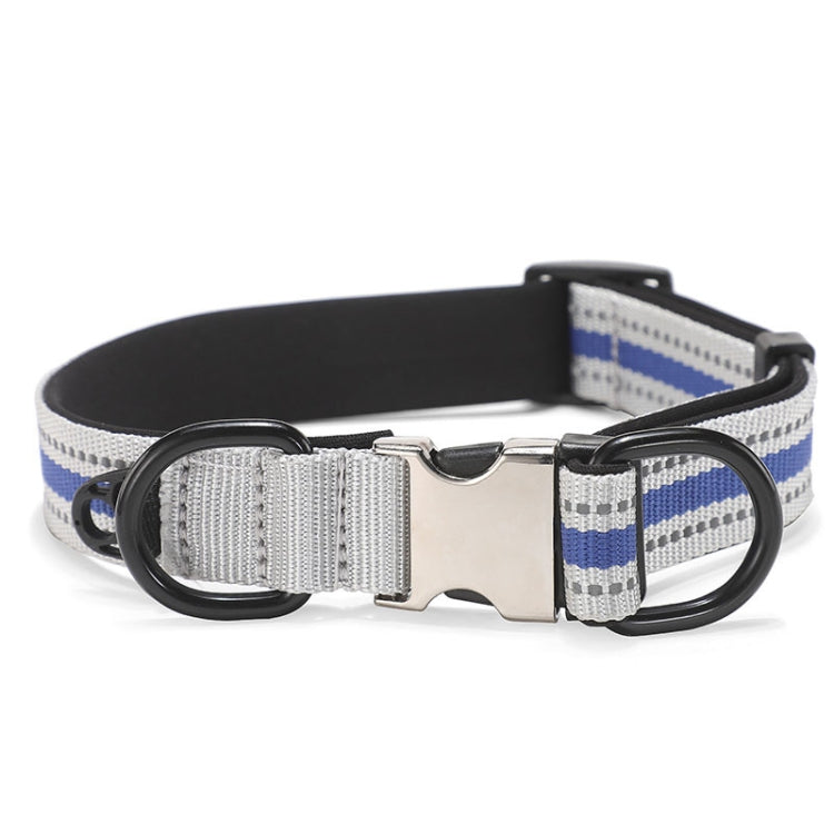 Dog Reflective Nylon Collar, Specification: S(Silver buckle blue)
