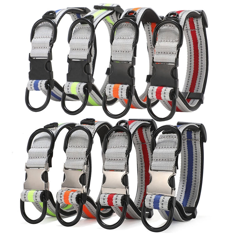 Dog Reflective Nylon Collar, Specification: L(Silver buckle red)