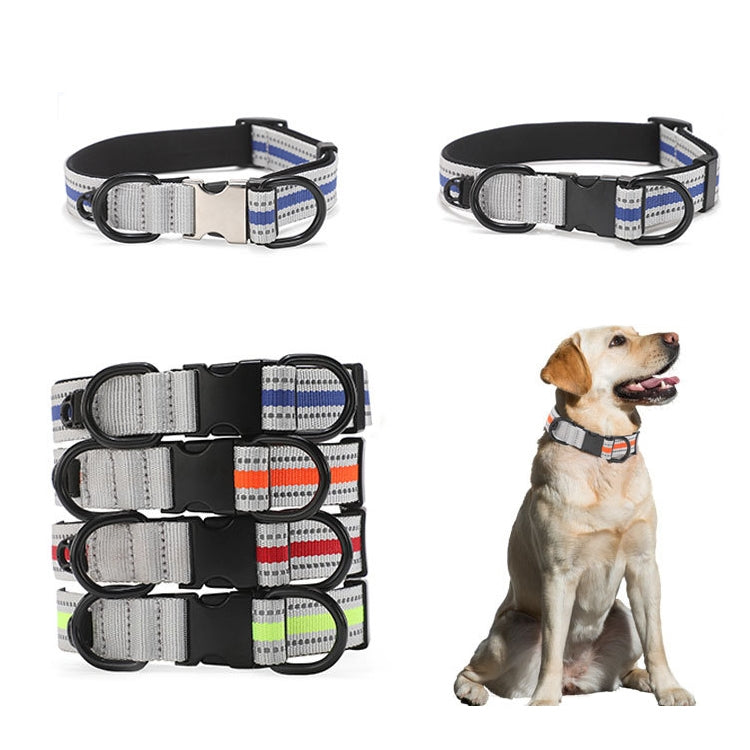 Dog Reflective Nylon Collar, Specification: L(Silver buckle blue)